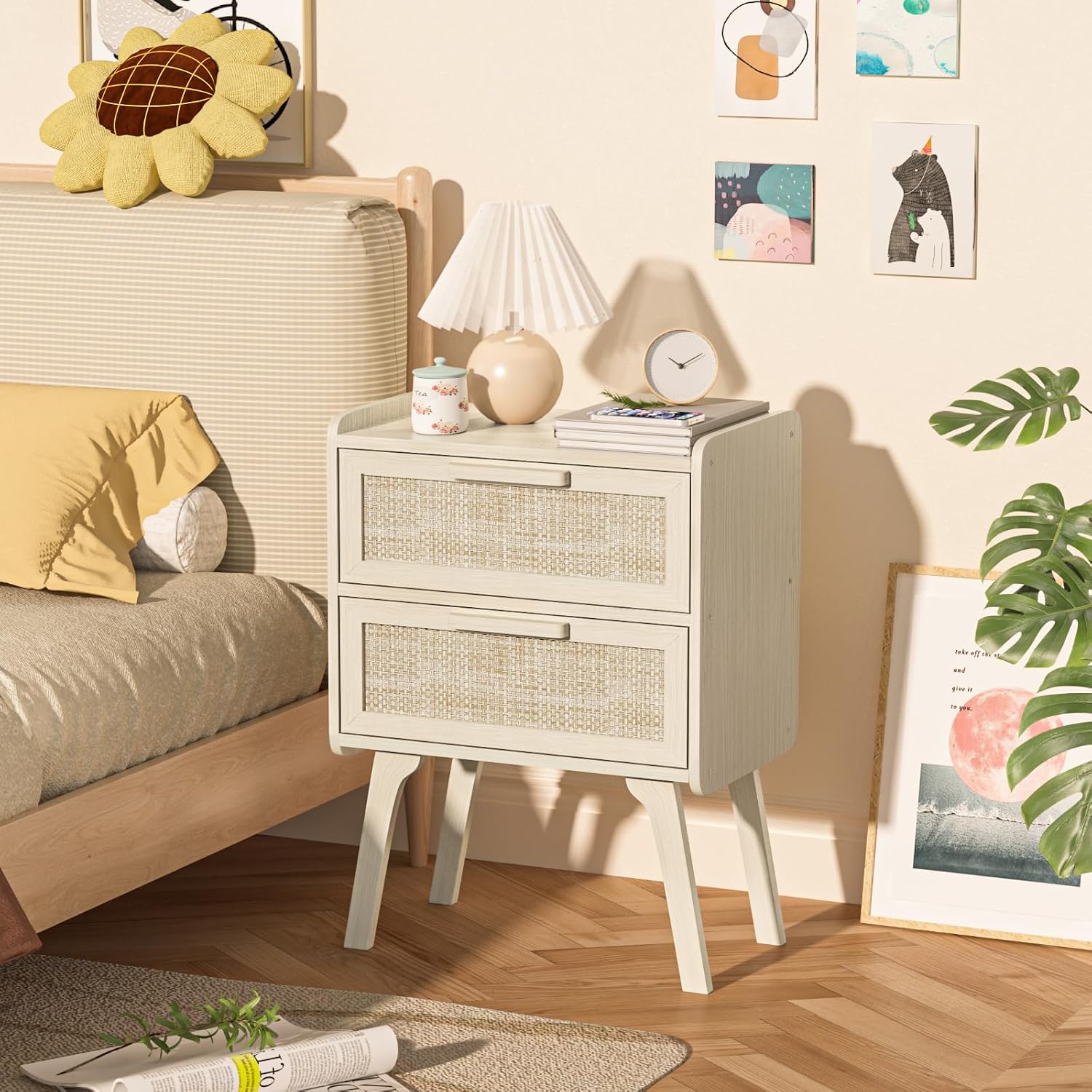 Rotan nachtkastje set van 2, 2 - Solid Wood Nightstand 2 Drawers recensie en prijs