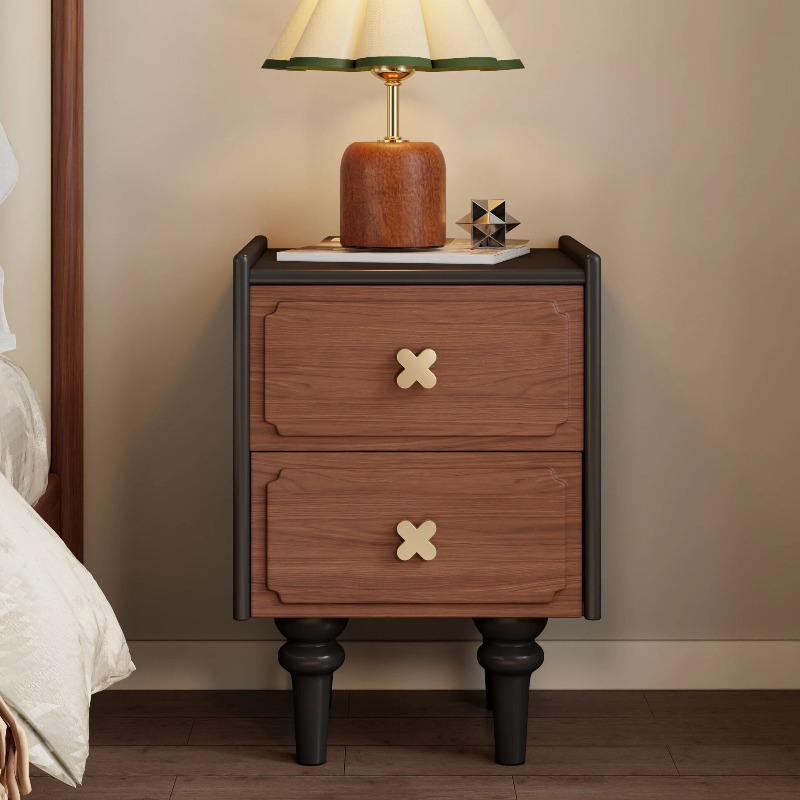 Houten nachtkastje in zwart, v - Solid Wood Nightstand 2 Drawers recensie en prijs