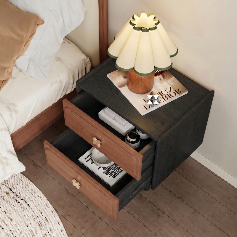 Houten nachtkastje in zwart, v - Solid Wood Nightstand 2 Drawers recensie en prijs