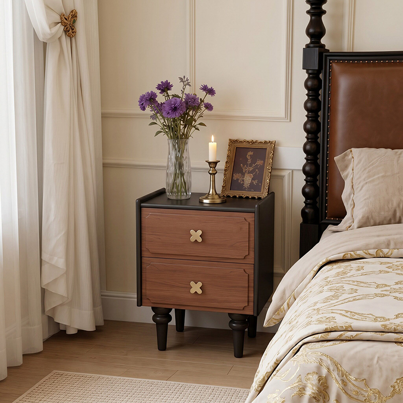 Houten nachtkastje in zwart, v - Solid Wood Nightstand 2 Drawers recensie en prijs