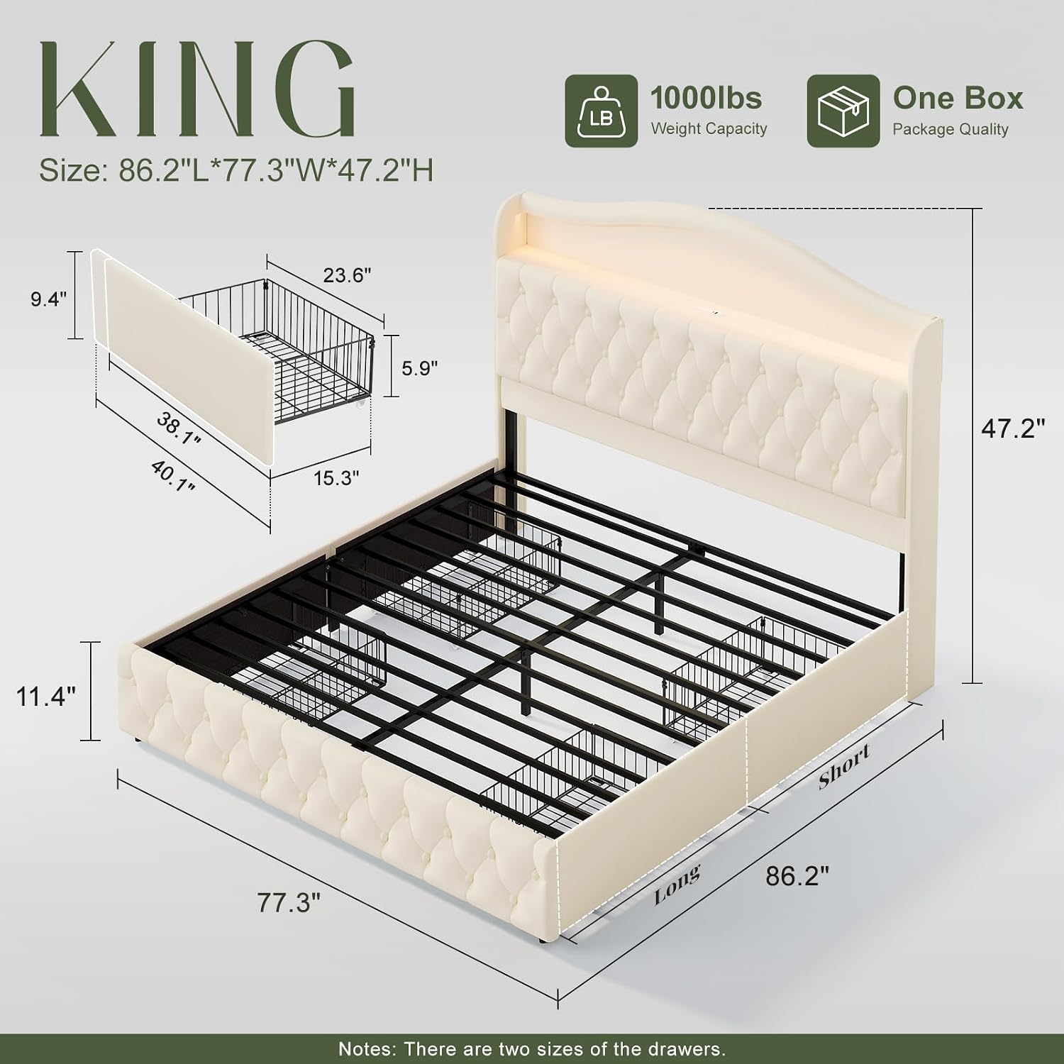 Kingsize platformbedframe met  - King Size Bed Frame With Storage Drawers recensie en prijs