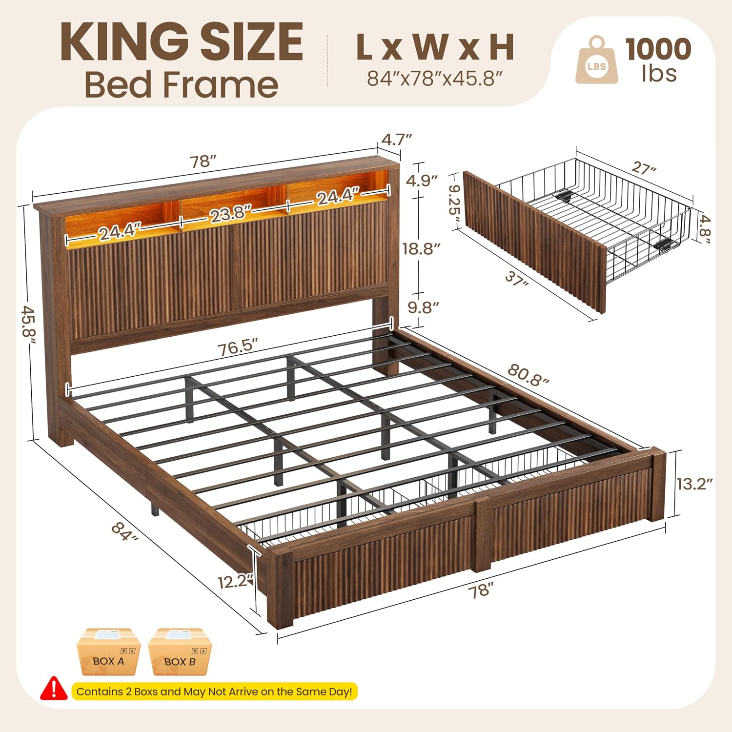 Kingsize bedframe en hoofdeind - King Size Bed Frame With Storage Drawers recensie en prijs
