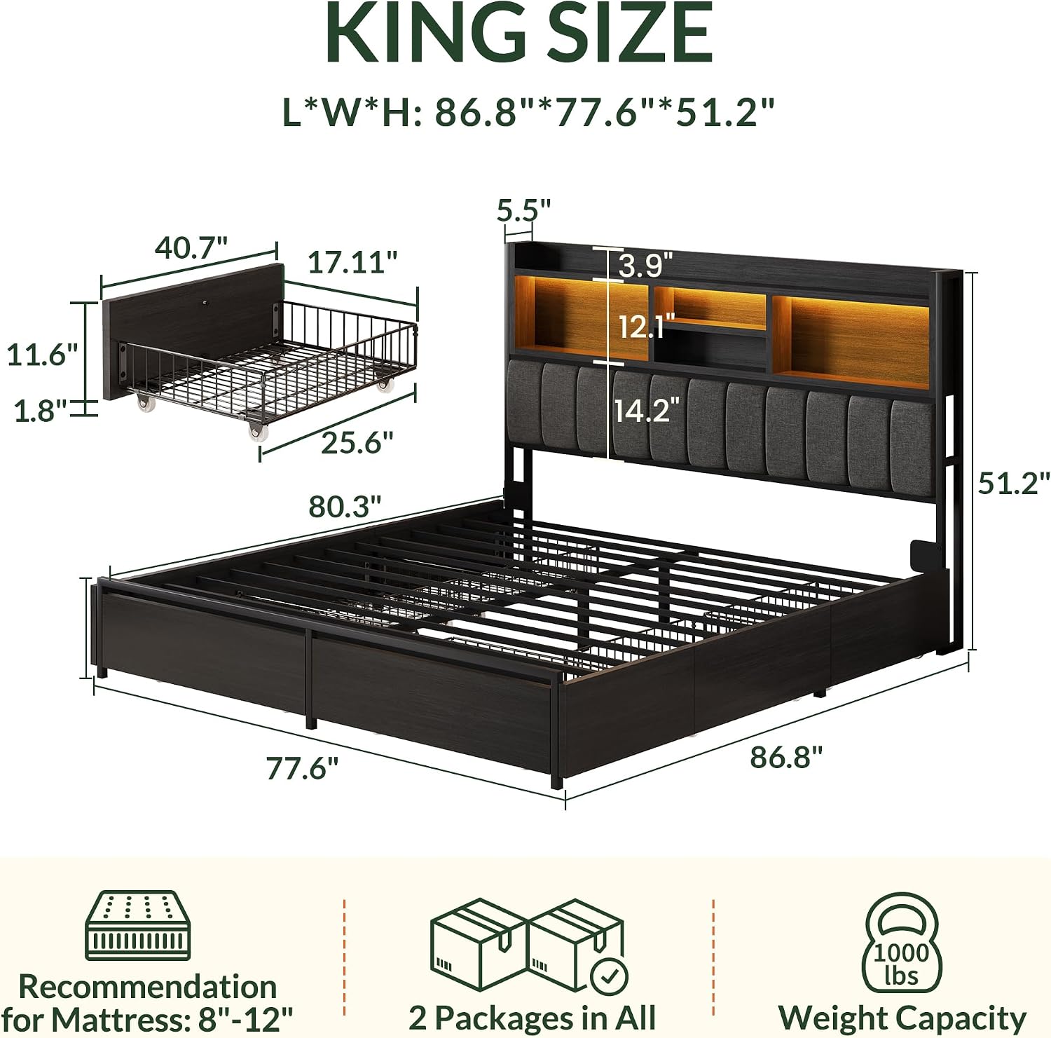 Kingsize bedframe met 6 opberg - King Size Bed Frame With Storage Drawers recensie en prijs