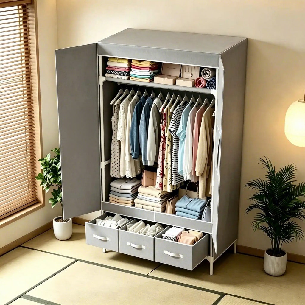 Draagbare kledingkast, 57,48 i - Wardrobe Closet Portable Fabric Cover recensie en prijs