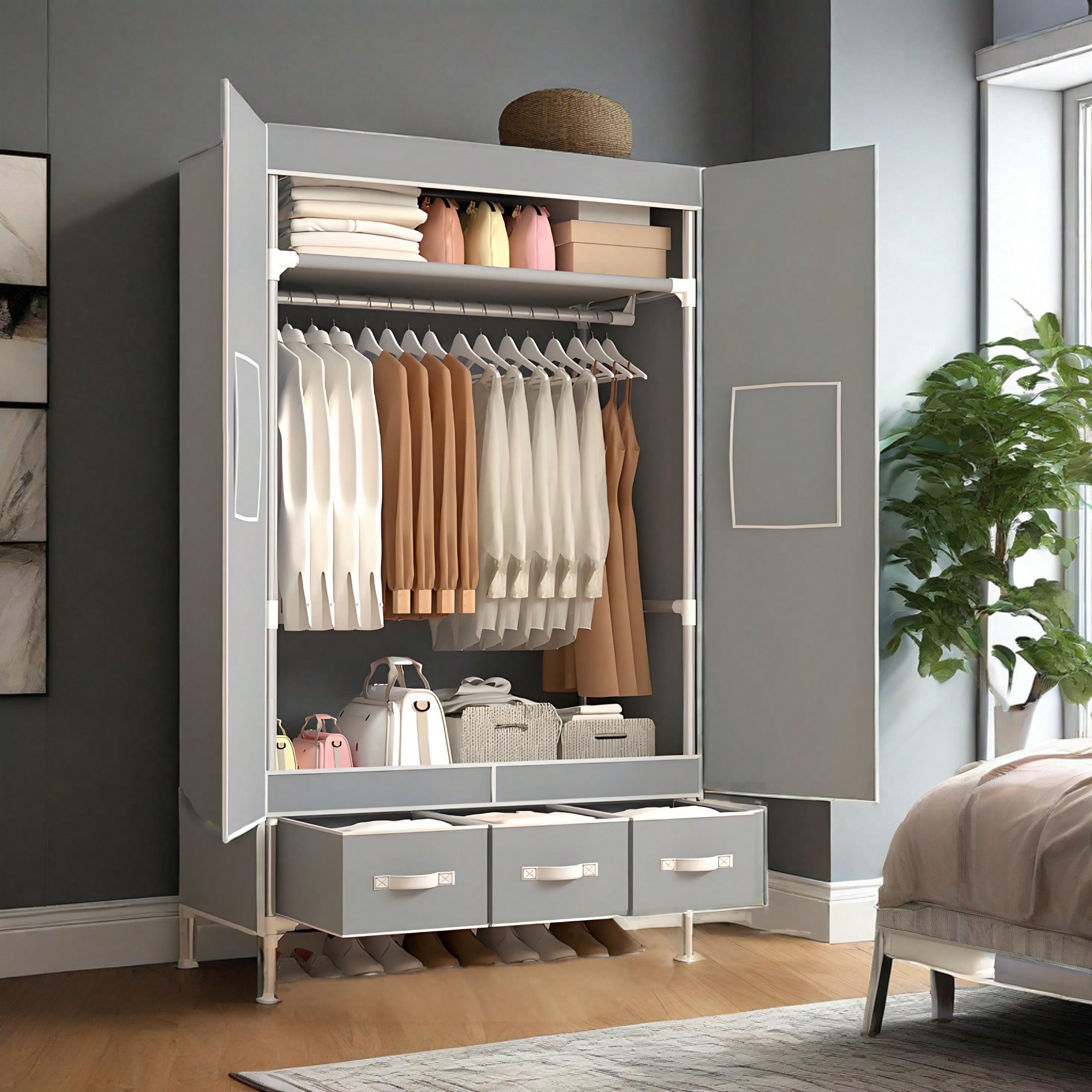 Draagbare kledingkast, 57,48 i - Wardrobe Closet Portable Fabric Cover recensie en prijs