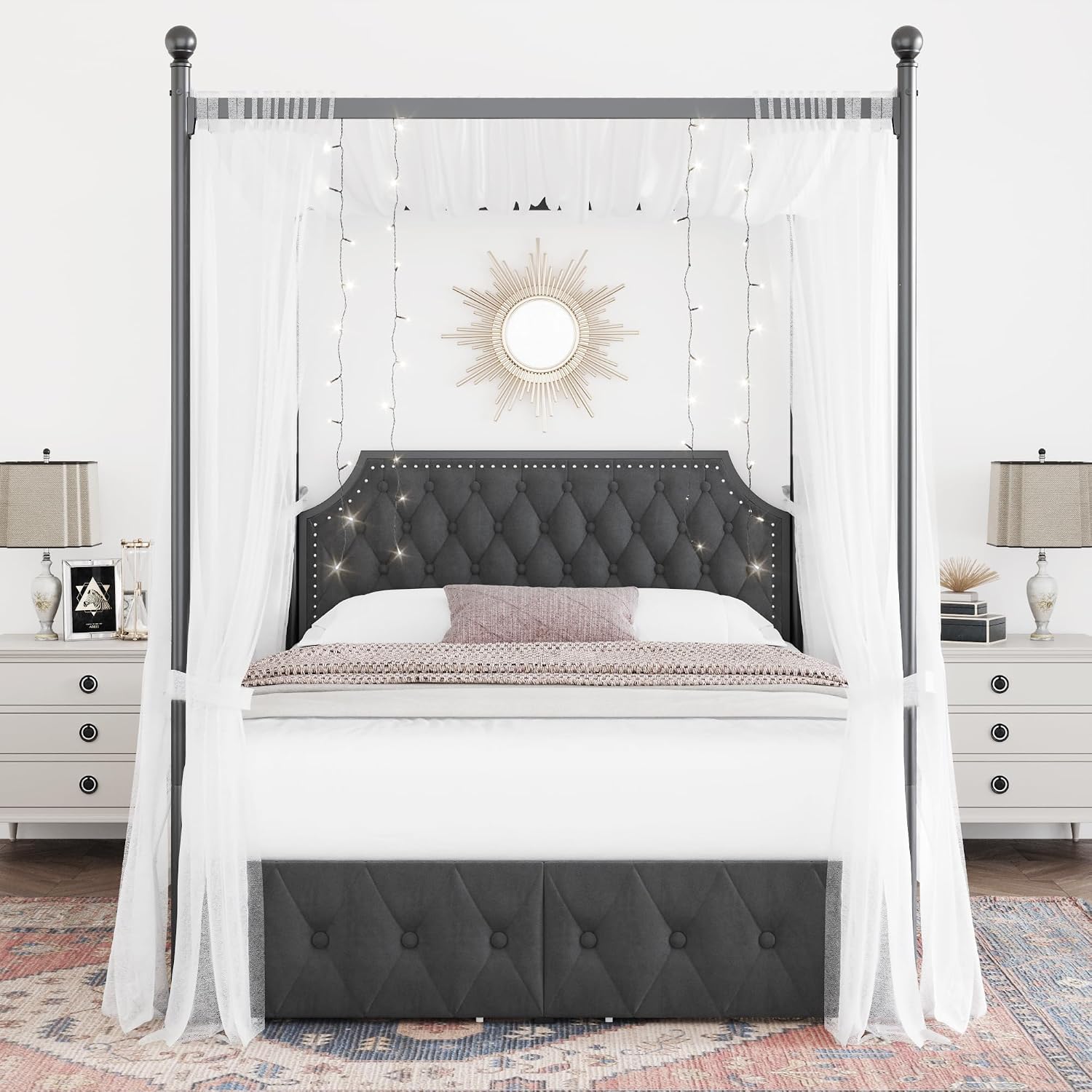 Bedframe met hemelbed, opbergl - Canopy Bed Frame Metal Queen recensie en prijs