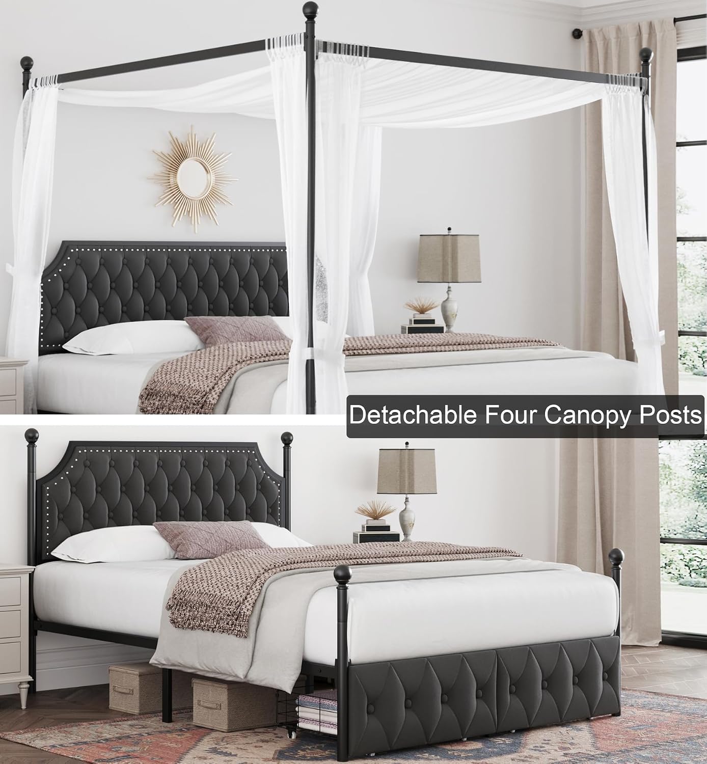 Bedframe met hemelbed, opbergl - Canopy Bed Frame Metal Queen recensie en prijs