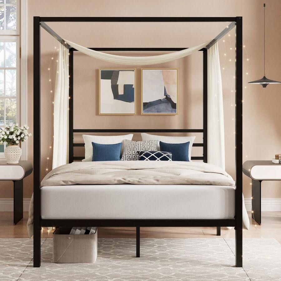 Zwart hemelbedframe, full/quee - Canopy Bed Frame Metal Queen recensie en prijs