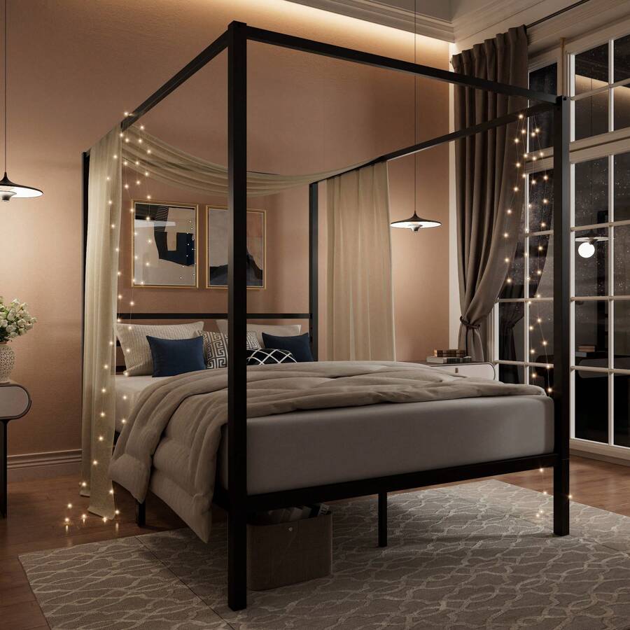 Zwart hemelbedframe, full/quee - Canopy Bed Frame Metal Queen recensie en prijs