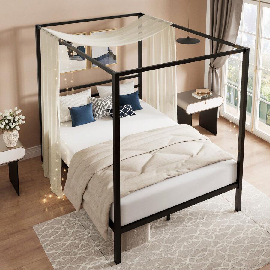 Zwart hemelbedframe, full/quee - Canopy Bed Frame Metal Queen recensie en prijs