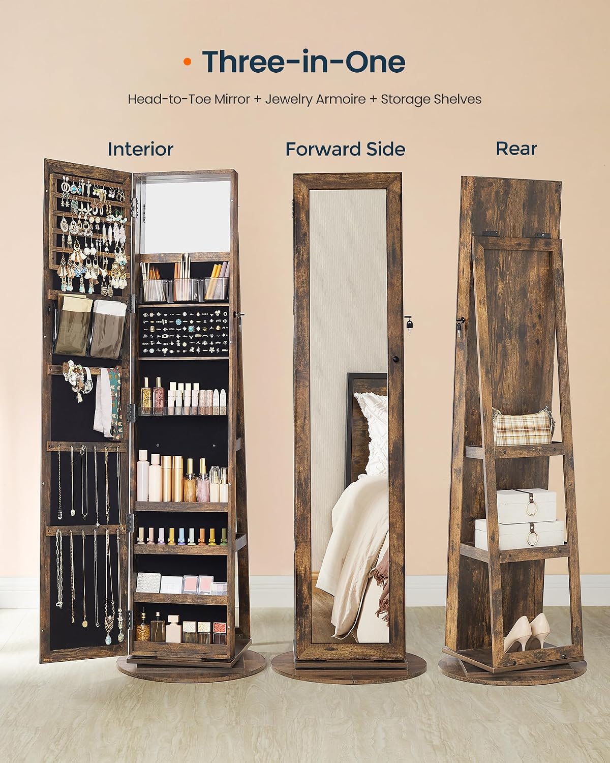 Staande sieradenkast, spiegel  - Full Length Mirror Jewelry Armoire recensie en prijs