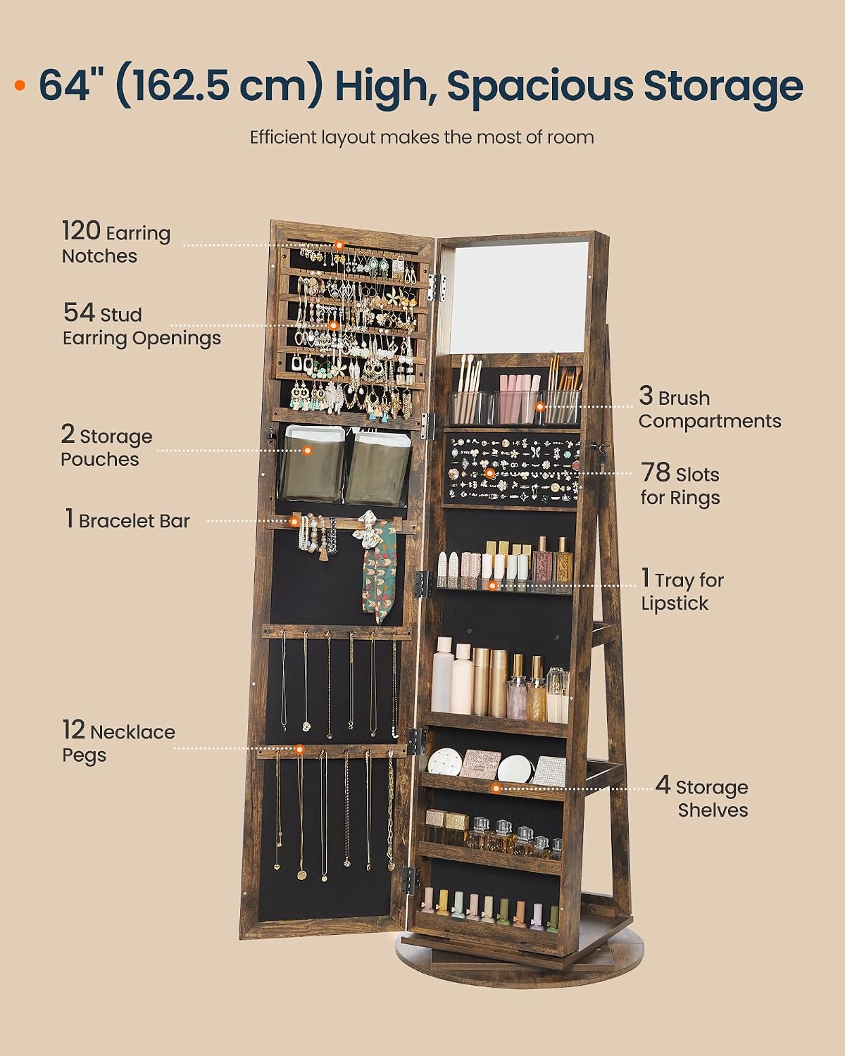 Staande sieradenkast, spiegel  - Full Length Mirror Jewelry Armoire recensie en prijs
