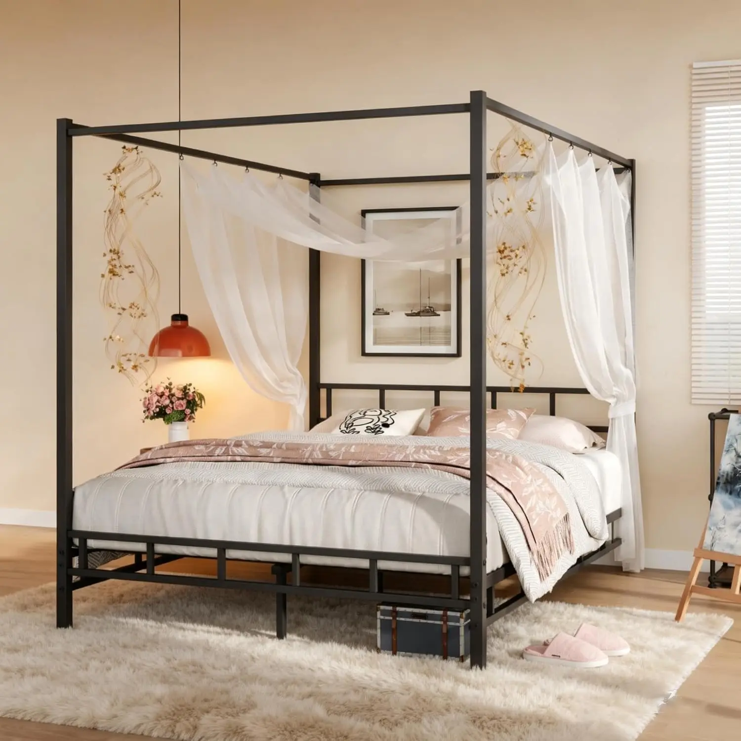 Metalen hemelbedframe queensiz - Canopy Bed Frame Metal Queen recensie en prijs