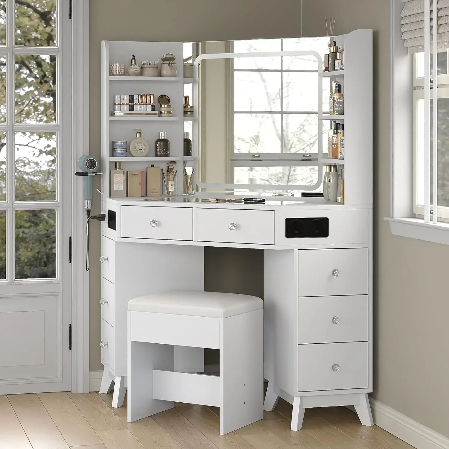 Hoekkaptafel met luidspreker,  - Dressing Table Vanity With Lighted Mirror recensie en prijs