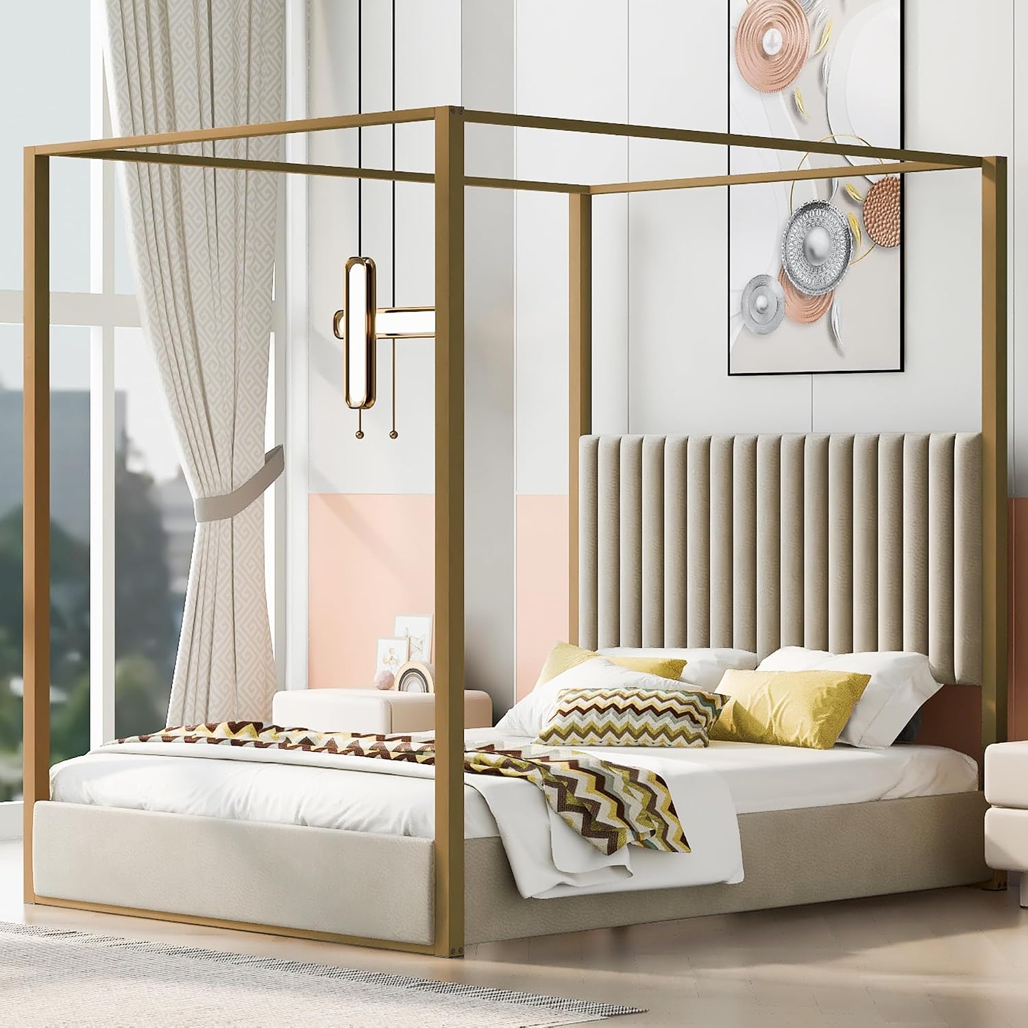 Modern platformbed met hemel,  - Canopy Bed Frame Metal Queen recensie en prijs