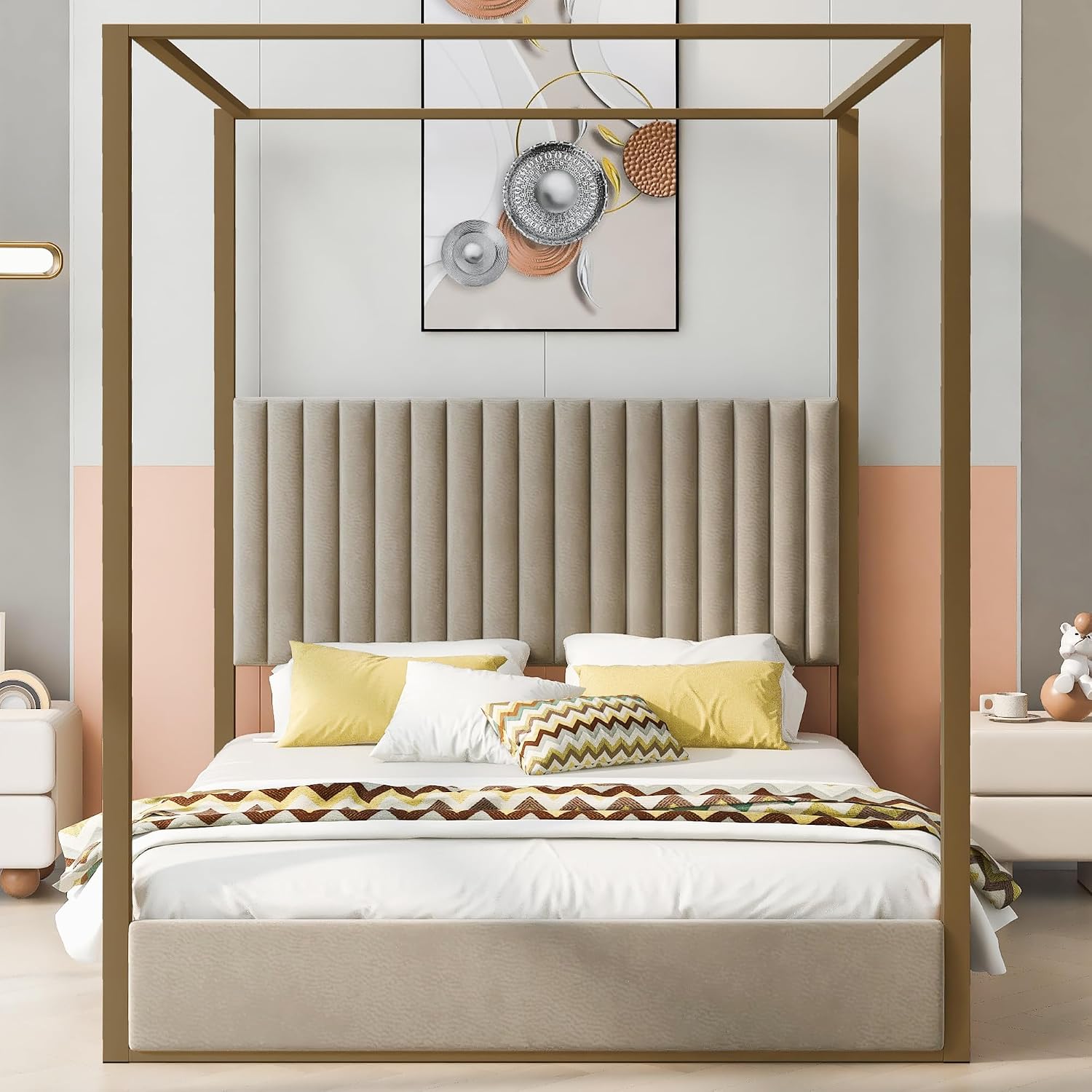 Modern platformbed met hemel,  - Canopy Bed Frame Metal Queen recensie en prijs