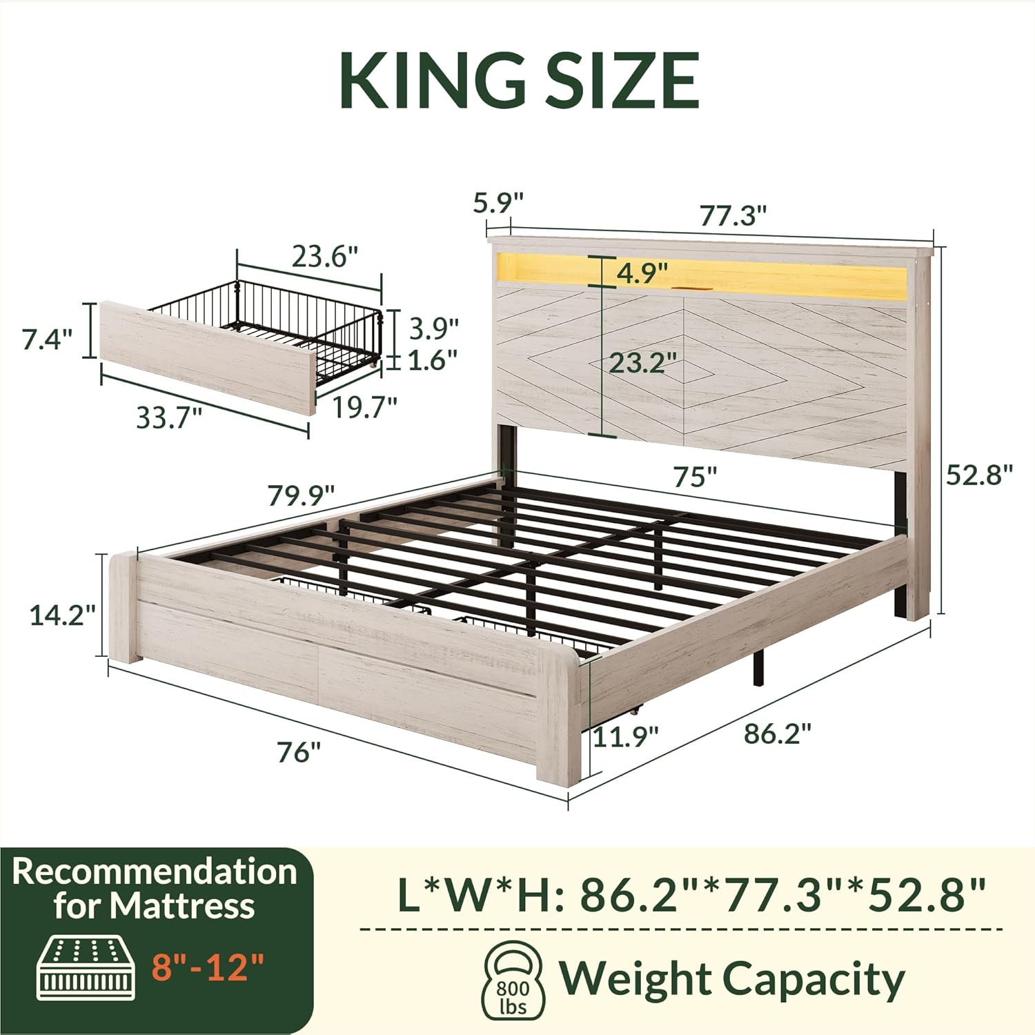Kingsize houten platformbedfra - King Size Bed Frame With Storage Drawers recensie en prijs