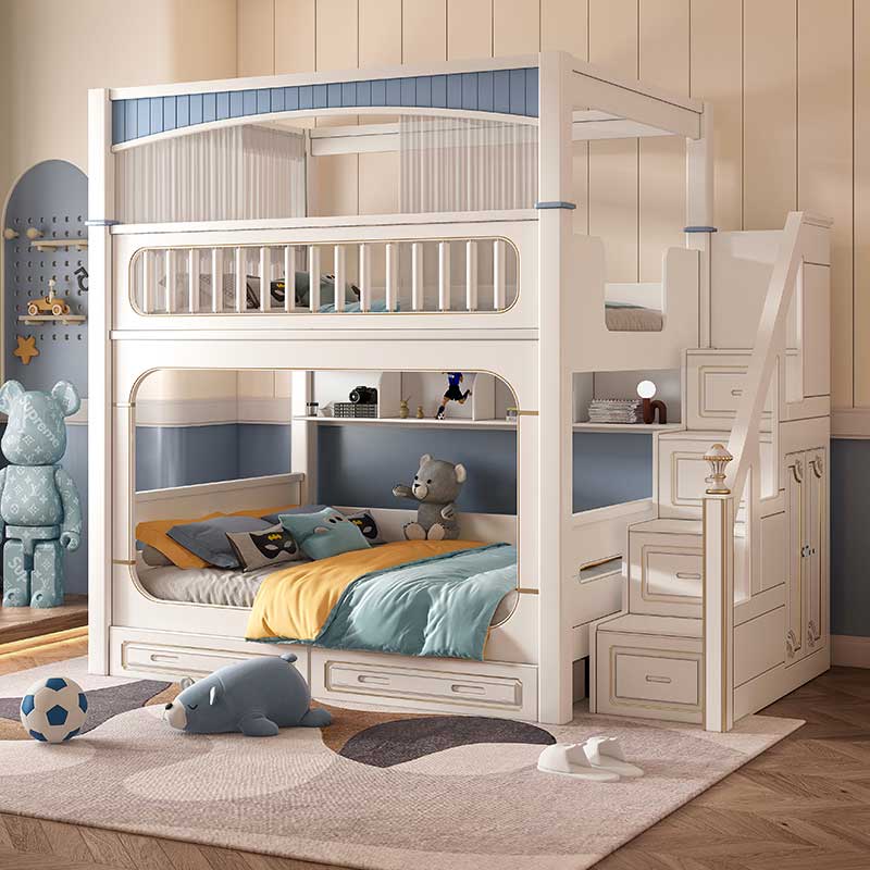 Modern wit kinderkamermeubilai - Bunk Bed With Stairs And Slide recensie en prijs