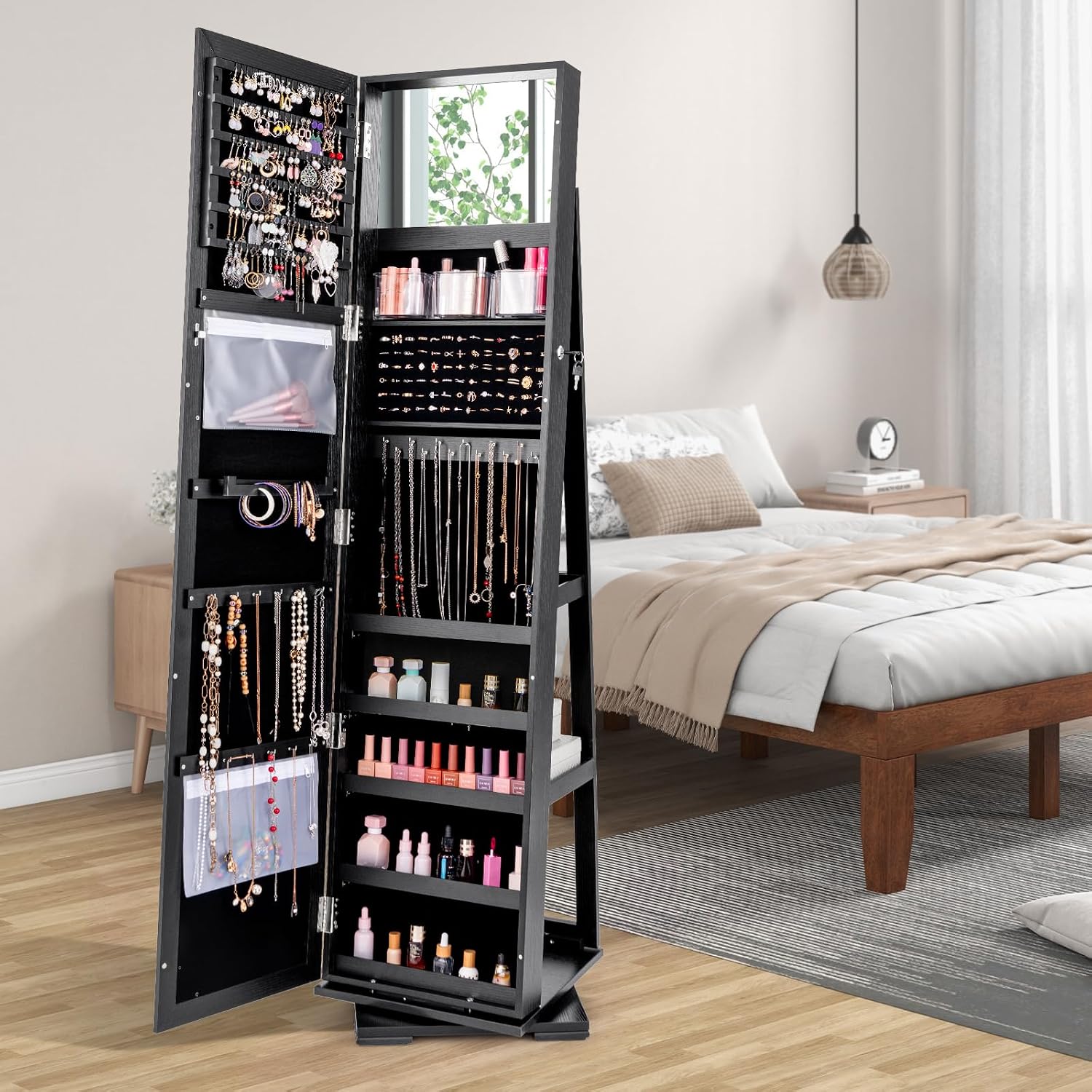 Zwarte, staande, afsluitbare,  - Full Length Mirror Jewelry Armoire recensie en prijs