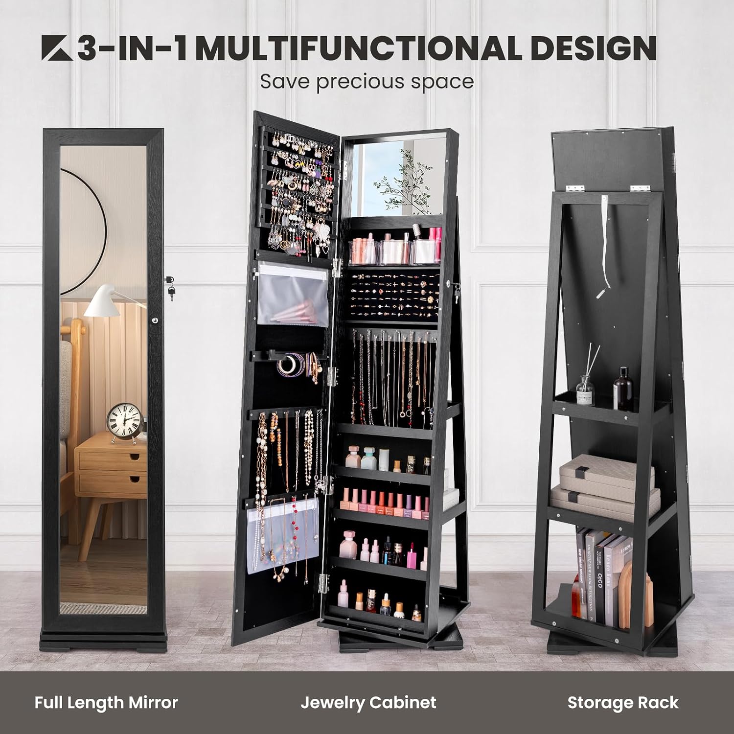 Zwarte, staande, afsluitbare,  - Full Length Mirror Jewelry Armoire recensie en prijs