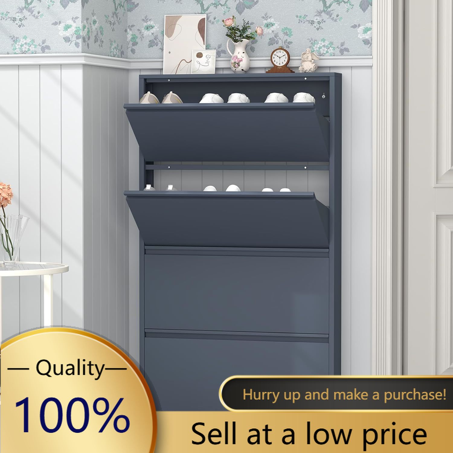 Schoenenkast met 4 opklapbare  - Shoe Rack Cabinet Narrow Entryway recensie en prijs