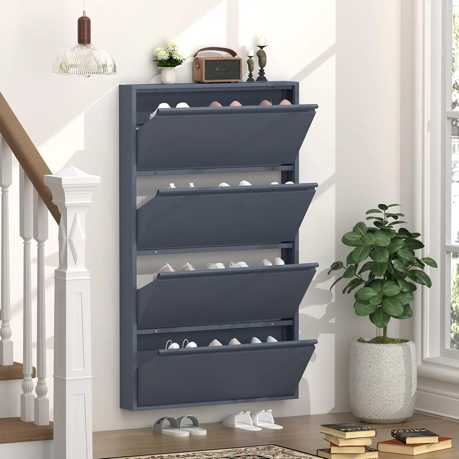 Schoenenkast met 4 opklapbare  - Shoe Rack Cabinet Narrow Entryway recensie en prijs