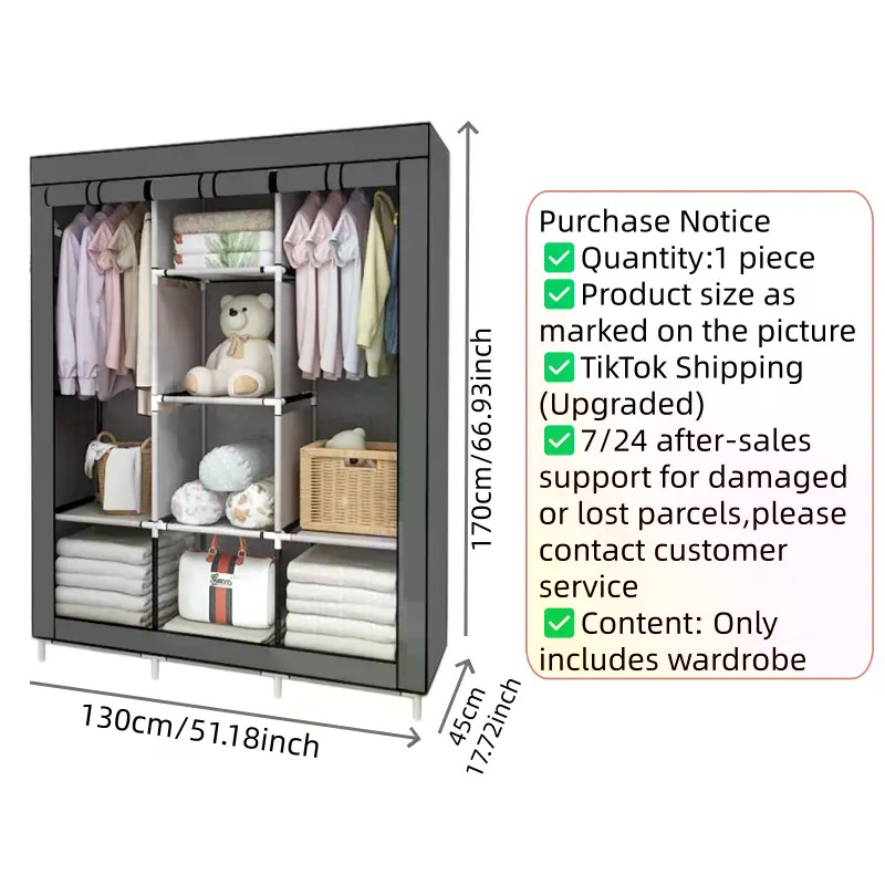 64-inch draagbare overdekte ka - Wardrobe Closet Portable Fabric Cover recensie en prijs
